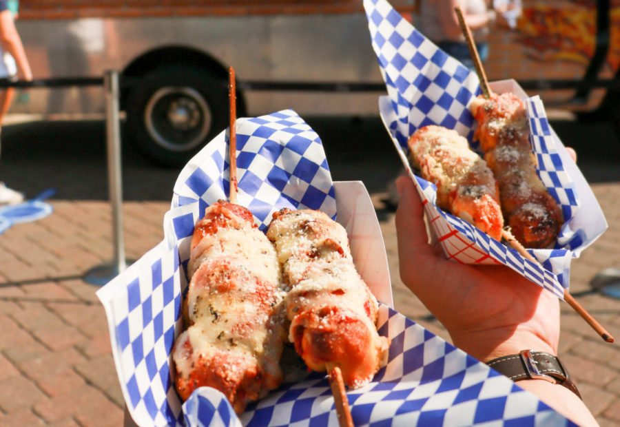 Loaded corndogs from a foodtruck