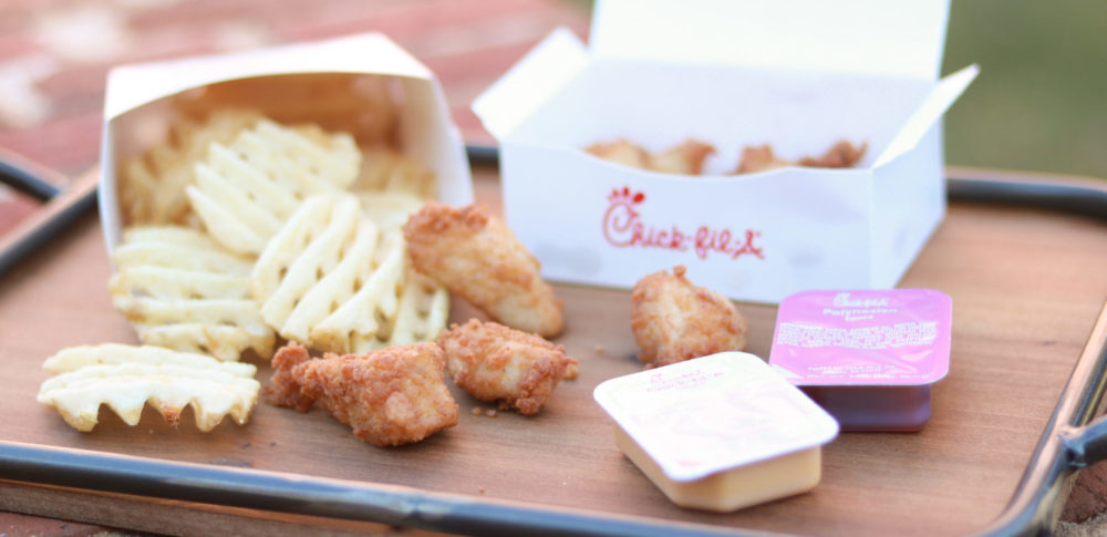 chick-fil-a nuggets, waffle fries and dipping sauces